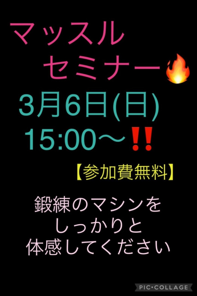 マッスルセミナー開催します！【3月6日（日）15時～ 】